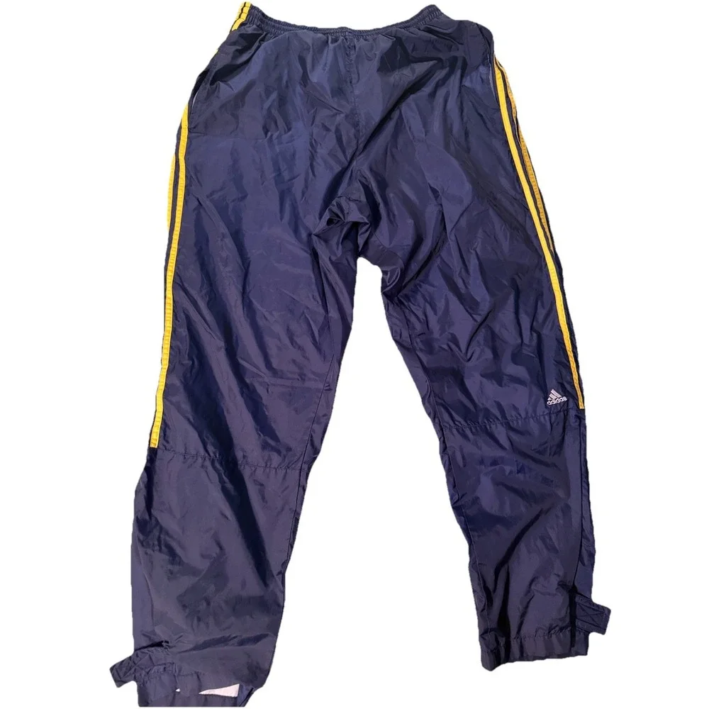 Vintage Y2K Adidas Navy Blue Yellow Stripes Nylon Windbreaker Pants size 2XL